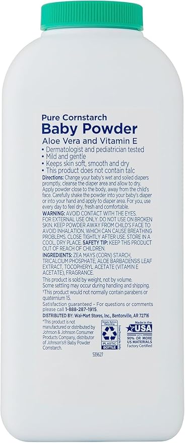 Pure Cornstarch Baby Powder Aloe and Vitamin E (22 oz - 2 Pack)
