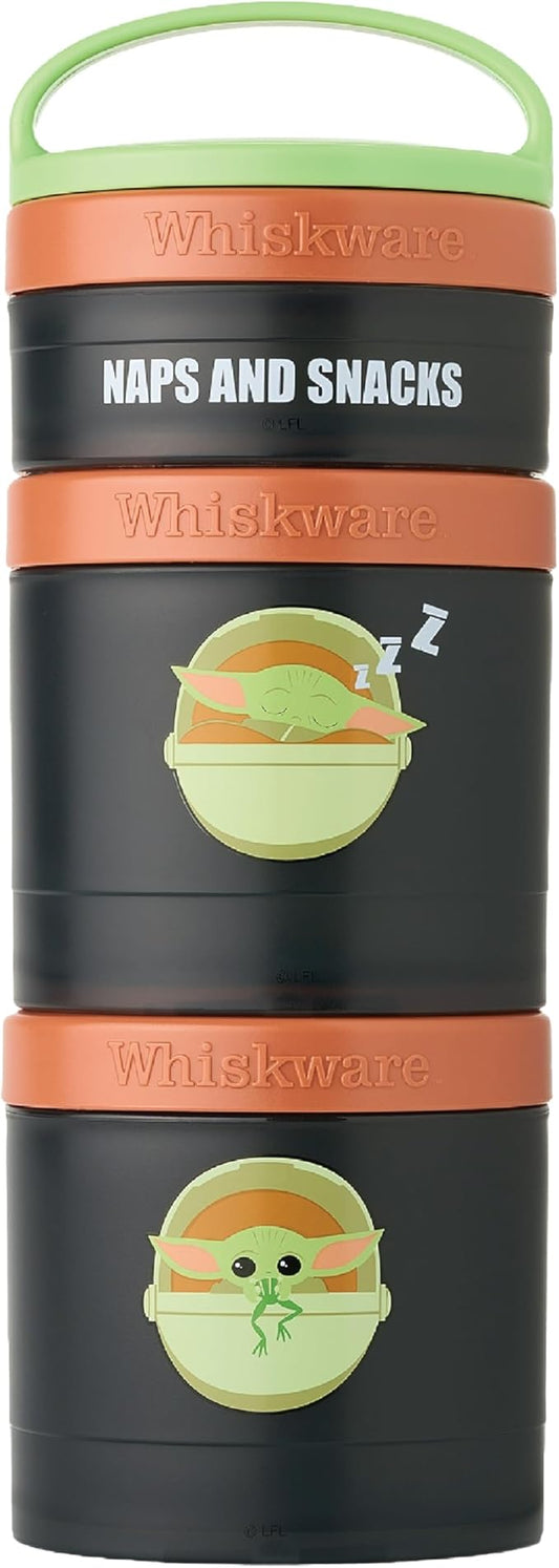 Whiskware Star Wars Stackable Snack Containers for Kids and Toddlers, 3 Stackable Snack Cups for School and Travel, The Child Naps & Snacks - Green/Orange/Grey