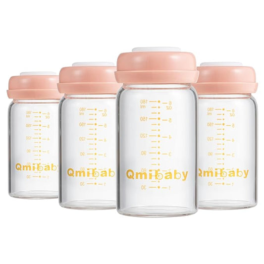 6oz Wide-Mouth Breastmilk Storage Bottle BPA Free Breast Milk Container 180ml Collection Bottle Container for Fridge Leak-Proof Baby Bottle for Breastmilk Storage Breastfeeding Essential 4Packs Pink