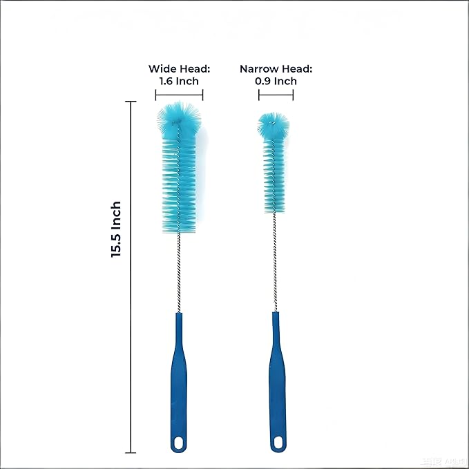 15.5 Inch Long Bottle Brush with 360° Rotating Head - Soft Bristles for Washing Glass, Narrow Neck Bottles, Wine Bottles, Vase, Hummingbird Feeder, Dishwasher Hose & Aquarium Tube, 2 Pack