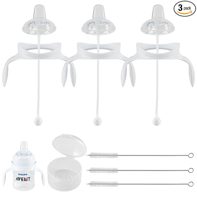 Sippy Cup Soft Conversion Kit for Philips Avent Anti-Colic Baby Bottle, Toddler Transition Kit with Silicone Sippy Spout Nipple, Weighted Straw, Bottle Handle, Cleaning Brush, 3-Pack