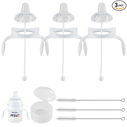 Sippy Cup Soft Conversion Kit for Philips Avent Anti-Colic Baby Bottle, Toddler Transition Kit with Silicone Sippy Spout Nipple, Weighted Straw, Bottle Handle, Cleaning Brush, 3-Pack