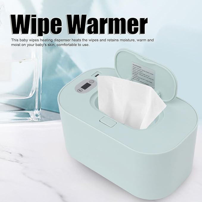 Baby Wipe Warmer, USB Constant Temperature Portable Wipe Heater Temperature Adjustment Warm Keeper Dispenser Large Capacity, Evenly Overall Heating 5V (Green)