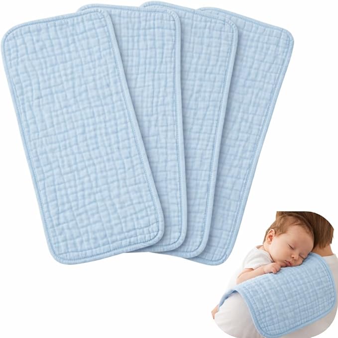 Jack & Jill & Baby 6-Layer Muslin Burp Cloths – 100% Cotton, Ultra-Soft & Super Absorbent, Large Size, Neutral Colors, Pack of 4 (Blueberry Kisses)