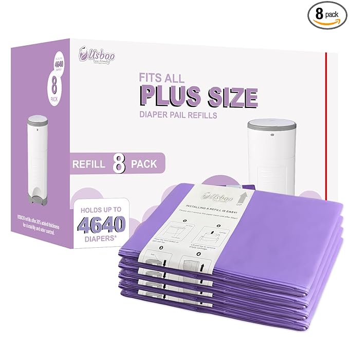 USBOO Refills Compatible with Dekor Plus Diaper Pail,8 Pack Disposable Diaper Pail Refills, Easy to Replace and Dispose Diaper Trash Bags, Holds up to 4640 Diapers,Lavender Scent