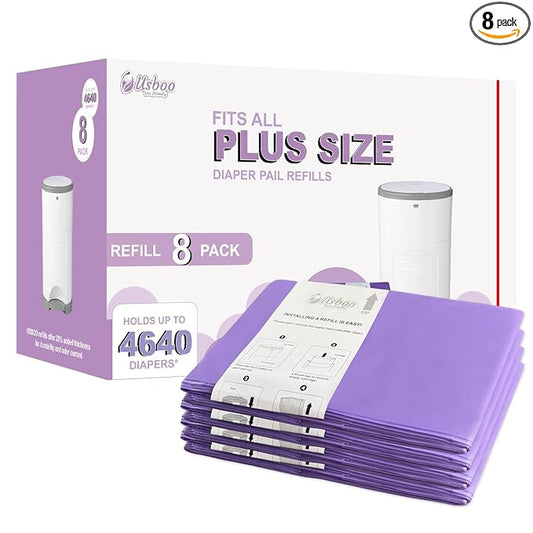 USBOO Refills Compatible with Dekor Plus Diaper Pail,8 Pack Disposable Diaper Pail Refills, Easy to Replace and Dispose Diaper Trash Bags, Holds up to 4640 Diapers,Lavender Scent