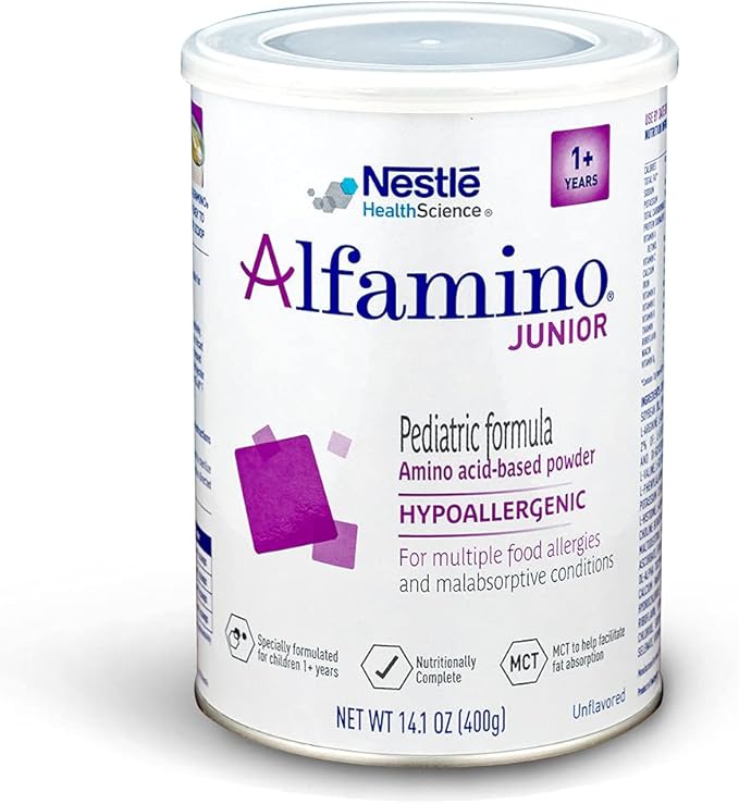 Alfamino Junior Pediatric Formula, Hypoallergenic Amino Acid Based Formula, for Children with Multiple Food Allergies, 1-13 Years, Unflavored, 14.1 Ounce (Pack of 1)