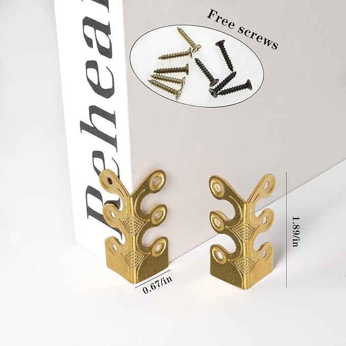 4 Pcs Solid Brass Baseboard Corner Protectors, Vintage Metal Skirting Board Corner Protectors, Table Corner Edge Cover Safety Bracket with Screws. (Brass)