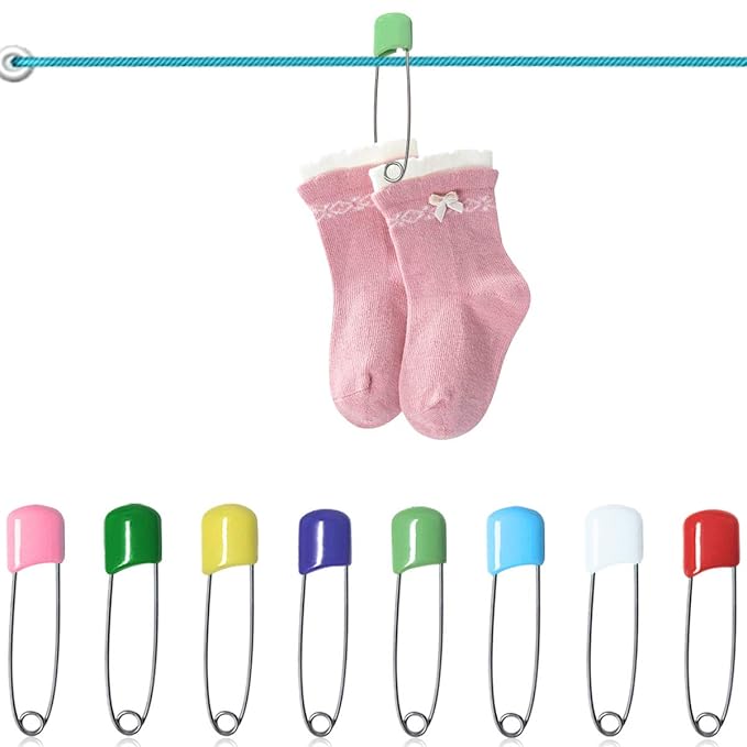 50 Pcs Diaper Pins, Plastic Head Safety Pin with Safe Locking Closures (Colorful)