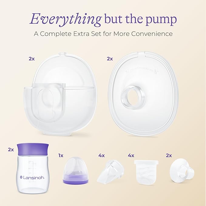 Lansinoh DiscreetDuo Extra Pumping Set | Hands-Free Wearable Breast Pump Accessories | Portable Replacement Kit with Milk Collection Cups, Flanges, Valves & Bottles (Pump Not Included)