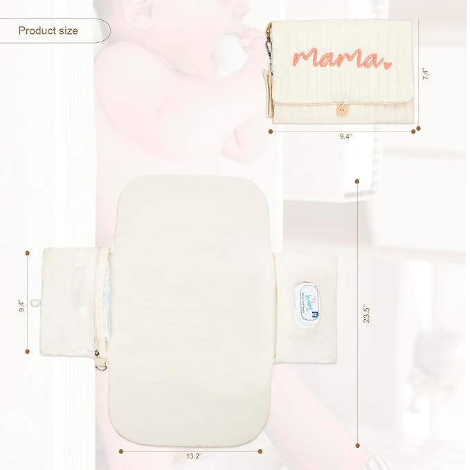 Portable Diaper Changing Pad, with, for Newborn Girl & Boy with Smart Wipes Pocket, Easy-Clean, Waterproof, Soft, Comfortable Foldable Baby Changing Pad (Cream)