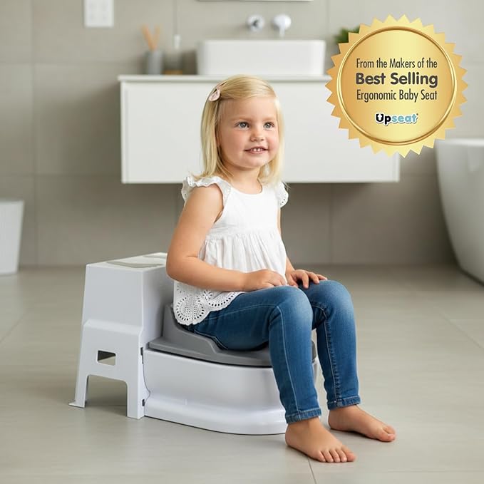 Upseat 3-in-1 Ergonomic Potty Training Set – Toddler Potty Chair, Toilet Training Seat with Step Stool, Soft Sit Trainer, Built-in Splash Guard, Squatting Design, Easy Clean