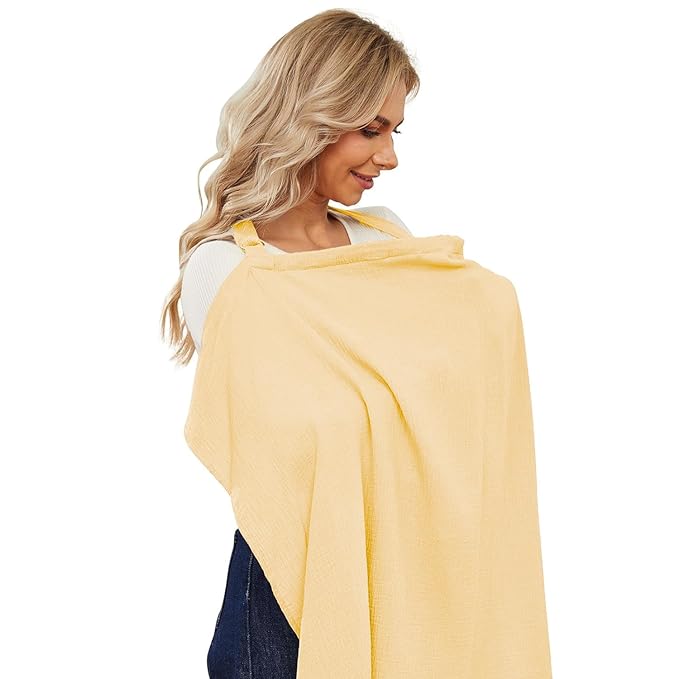 Muslin Nursing Cover for Baby Breastfeeding, Breathable Privacy Nursing Covers for Mom 100% Cotton Breastfeeding Cover with Rigid Hoop for Mother Nursing Apron (Lemon Yellow)