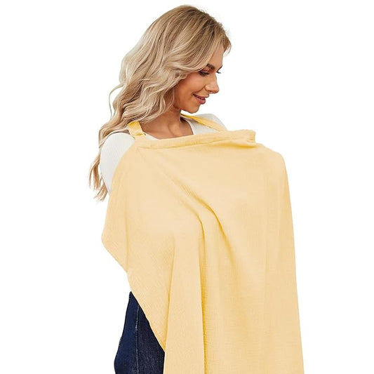 Muslin Nursing Cover for Baby Breastfeeding, Breathable Privacy Nursing Covers for Mom 100% Cotton Breastfeeding Cover with Rigid Hoop for Mother Nursing Apron (Lemon Yellow)