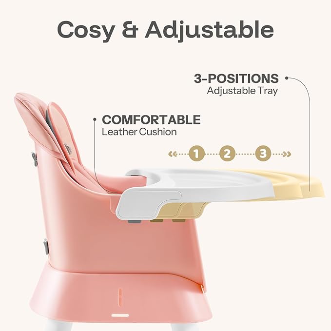 HARPPA Moro 6-in-1 Baby High Chair, Convertible Highchair for Babies and Toddlers, Feeding Booster Seat, Toddler Chair & Activity Table, 5-Point Harness, Dishwasher-Safe Removable Tray, Pink