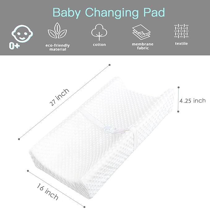 YENING Mini Baby Diaper Changing Pad for Dresser Top with Cover 27" x 16", Waterproof Lining Small Foam Contoured Changing Table Pads Topper White