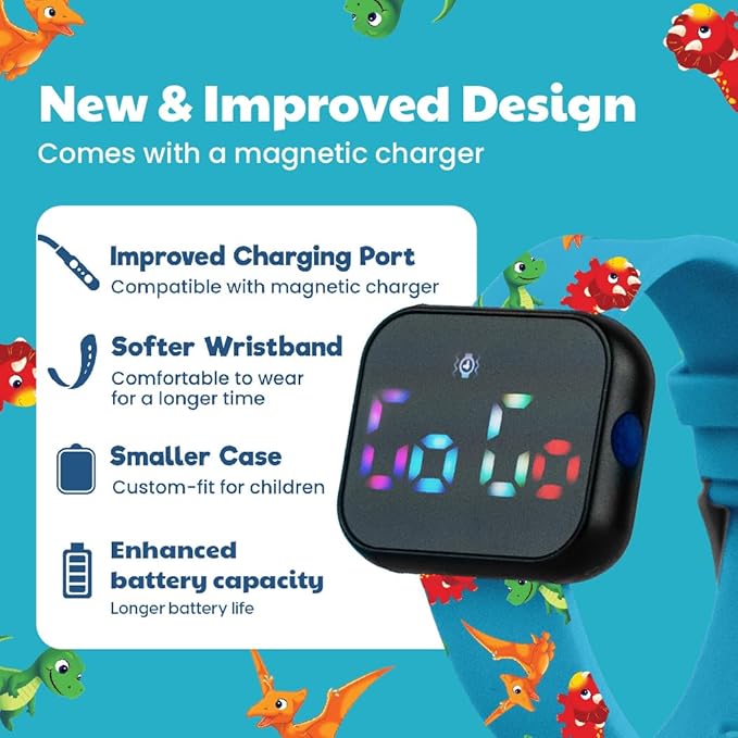Potty Training Watch for Kids V2 – A Water Resistant Toilet Reminder Device for Boys & Girls to Train Your Toddler with Fun/Musical & Vibration Interval Reminder with Potty Training eBook (Dino)