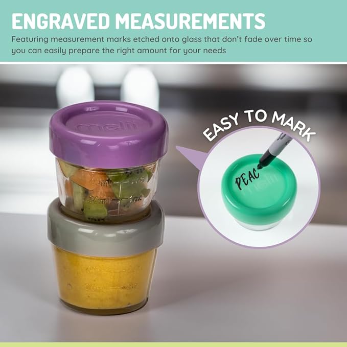 melii Glass Baby Food Storage Jars, 12 Pack 2 oz | Airtight Leakproof Lids, BPA-Free, Reusable Glass Containers for Purees, Snacks & Meal Prep, Freezer, Microwave & Dishwasher Safe
