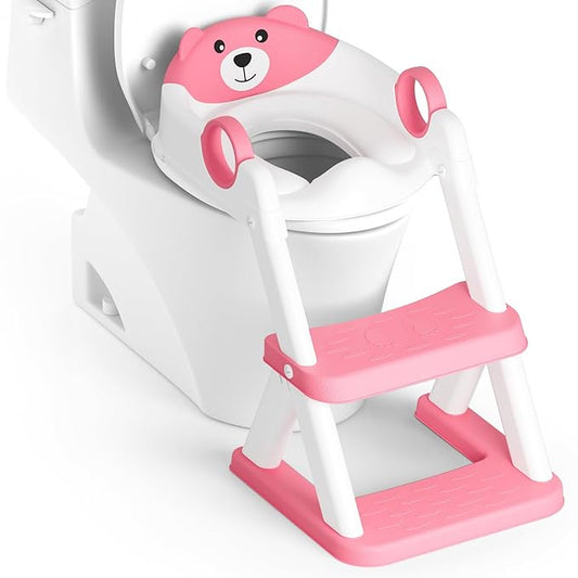 Potty Training Seat, Upgrade Toddler Toilet Seat for Kids Boys Girls, 2 in 1 Potty Training Toilet, Splash Guard Anti-Slip Pad Step Stool(Bright Pink)