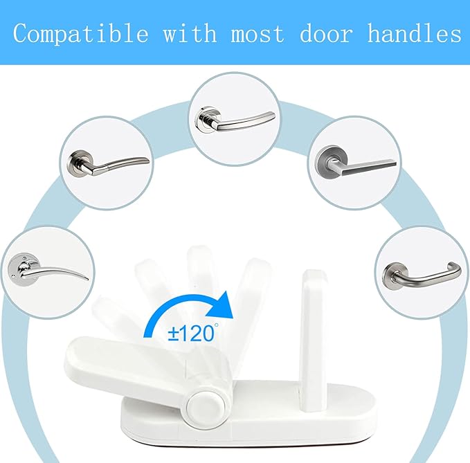 Childproof Door Lever Lock Baby safety locks for doors (3 Pack) Improved door safety for kids, 3M Adhesive No Drilling Child Safety Door Handle Lock. Simple Install, No Tools Needed (White, 3)