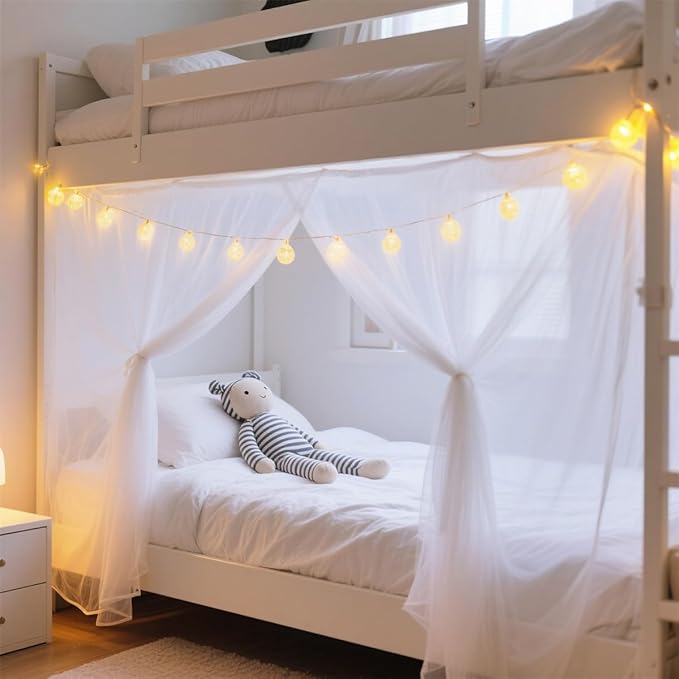 4 Corners Mosquito Net for Bed,White Mosquito Net para Mosquiteros for Bunk Beds,Dorm Twin Bed Canopy,Tight Weave Insect Netting,for Camping Home,Dormitory,Housing Bed Bug Protection(2m*1.5m)