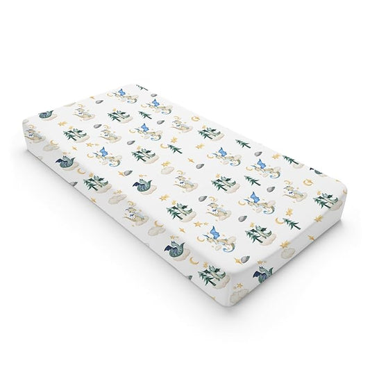 Cartoon Fairy Tale Dragon Moon Stars Clouds Trees Changing Pad Covers Watercolor Dragons Diaper Changing Table Cover Sheets for Boy Girl Soft Stretchy Snug Fitted Baby Changing Pad Mats 32''x16''
