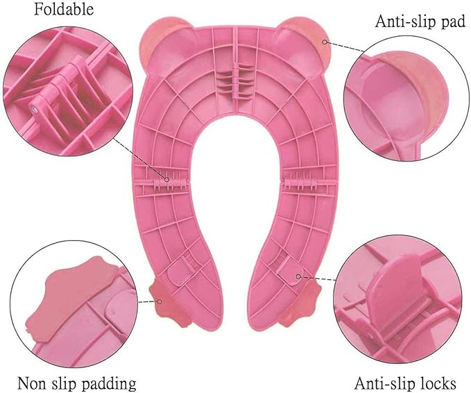 Reusable Portable Kids Potty Training Toilet Seat with Soft Cushion - Toddler Toilet Chair Attachment for Travel, Adjustable Potty Seat - Perfect for Toddlers (Pink)