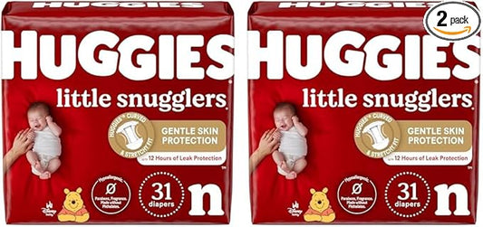 Huggies Little Snugglers Baby Diapers, Size Newborn (up to 10 lbs), 31 Ct, Newborn Diapers (Pack of 2)