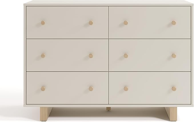 Storkcraft Texas 6 Drawer Dresser (Frosted Oat/Driftwood) – GREENGUARD Gold Certified Baby Dresser, Interlocking Drawer System for Nursery & Kids’ Bedroom, Brown Chest for Kids Bedroom
