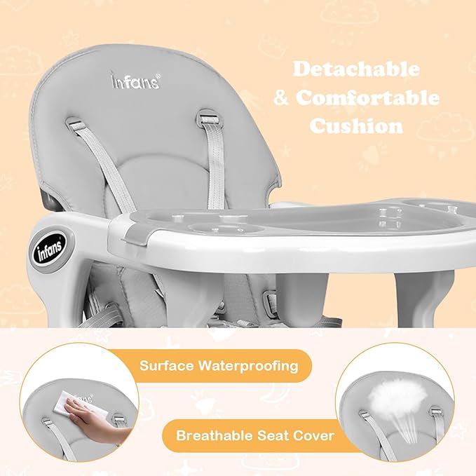 INFANS 5 in 1 Baby High Chair, Convertible Toddler Table Chair Set, Rocking Chair, Multi-Function Seat with Lockable Universal Wheels, Adjustable Seat Back, Removable Trays