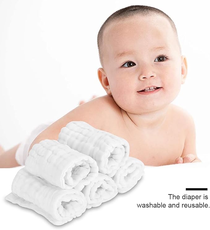 12 Layer Liners Cotton Gauze Reusable Washable Diaper with Hem for Infant Care Choosing Our Diaper (White)