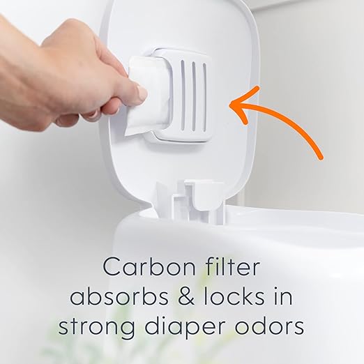 Diaper Genie Complete Diaper Pail (White) – Includes 1 Refill (Holds 270 Newborn Diapers) & 1 Carbon Filter