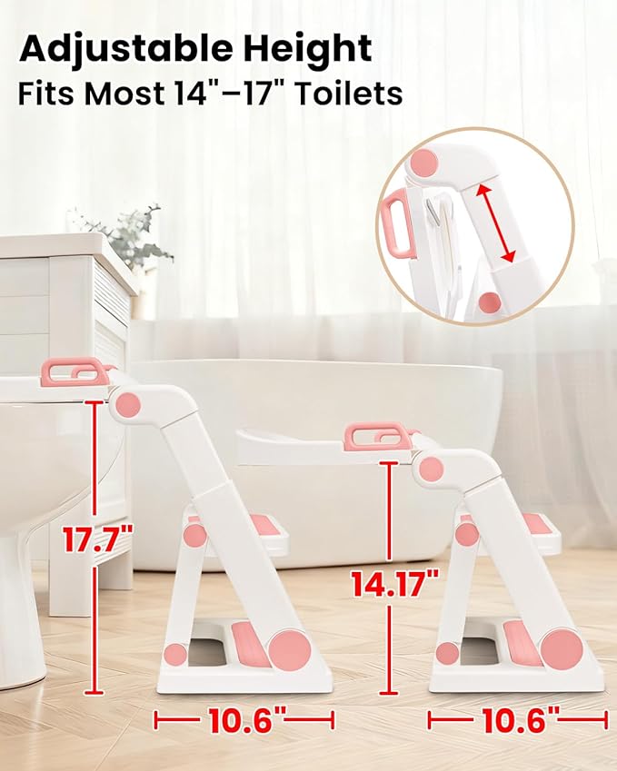 Potty Training Seat, Primlect Upgrade Toddler Toilet Seat for Kids Boys Girls, 2 in 1 Potty Training Toilet with Step Stool, Adjustable Seat, Non-Slip Pad, Splash Guard (Soft Pink)