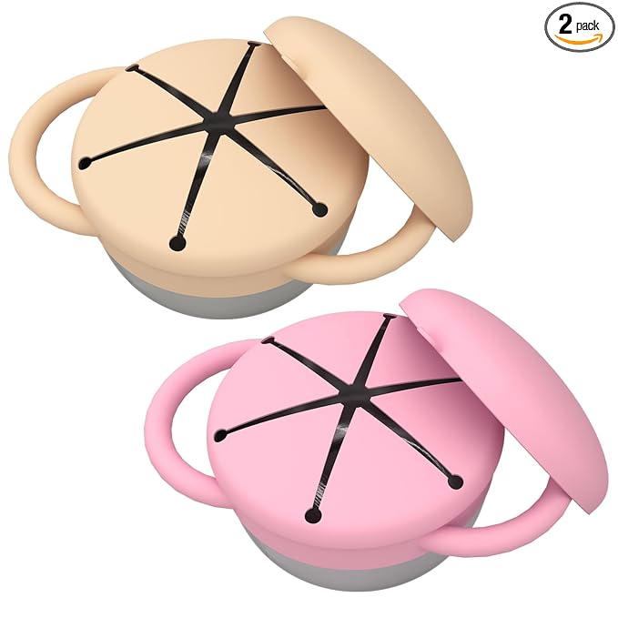 Stainless Steel Snack Containers for Kids, 2 Pack Toddler Snack Containers with Silicone Lids & Handles, Safe and Durable, Snack Cups for Toddlers Spill Proof
