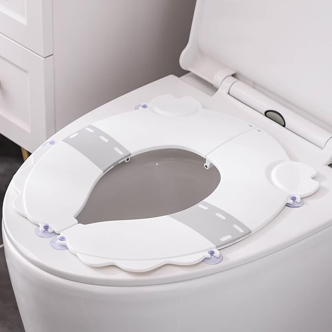 Portable Potty Training Seat for Toddlers, Foldable Travel Toilet with Non-Slip & Anti-Pinch Design, One-Handed Quick Release, Universal Fit for Most Toilets(Gray)