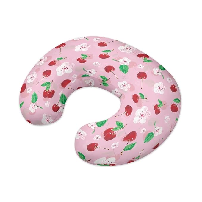 Breast Feeding Pillow Cover Girl, Stretchy and Soft Nursing Cover for Breastfeeding, Pink Cherry Pillow Slipcover for Baby Girls Newborn