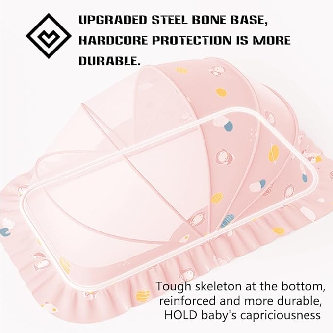 Mosquito Nets for Baby Cribs, Portable Folding Mosquito Net for Stroller, 0-3 Years Kids Travel & Sleep Mosquito Mesh Cover，Baby Crib(Pink, 47”x24”x26”)