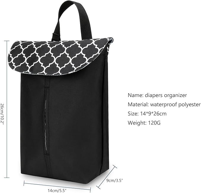 MOMIGO Wet Dry Bags for Baby Wipes Diapers - Reusable, Washable for Stroller, Diapers, Toiletries with Wipes and Diapers Drawing Opening (Black)