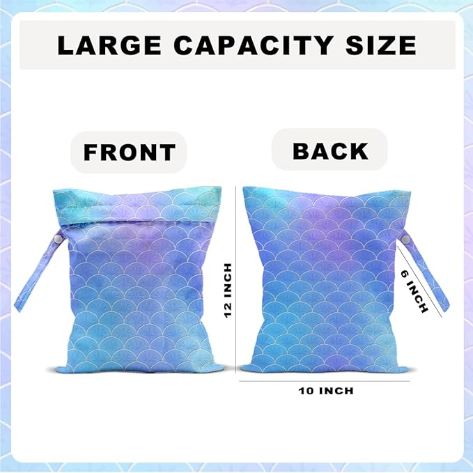 Mermaid Scale Wet Bag 12x10 Inch, Wet Dry Bag for Swimsuit Travel Beach Pool Stroller Diapers Dirty Yoga Gym Clothes Makeup Bags Toiletries Waterproof Reusable Zipper Pouch,Blue Scales Gifts for Women