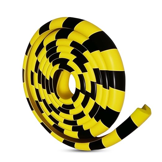 Rubber Corner Guards Wall Protector 196.9in (5m), Yellow & Black Foam Edge Protector with Self Adhesive Backing, Safety Bumper for Garage Walls, Warehouse Racks, Shelves & Equipment