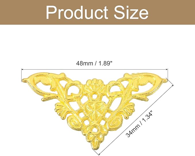 uxcell Metal Corner Protector, Furniture Decorative Edge Cover, Album Corner Protectors Covers for Box Wooden Case Table Desk, 4 Pcs, 34mm Gold