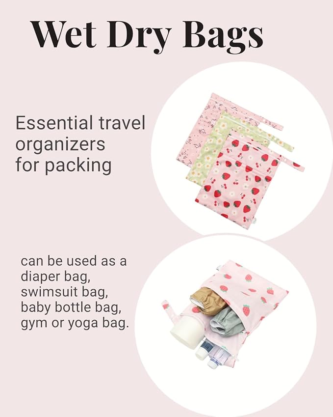 Wet Dry Bag Reusable Waterproof Swimming Bag Travel Beach Pool Yoga Gym Bag for Baby Cloth Diaper Swimsuits Wet Clothes Two Zipper Pockets 3 Pack 3L27