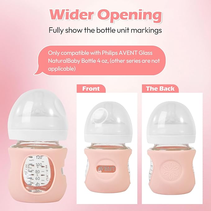 MINMUNJIU 3 Pack Silicone Sleeves for Philips Avent Natural Glass Baby Bottles, Anti Breakage Baby Bottle Holder for Baby Girls, Compatible Philips Avent Glass Natural Baby Bottle, 4 oz
