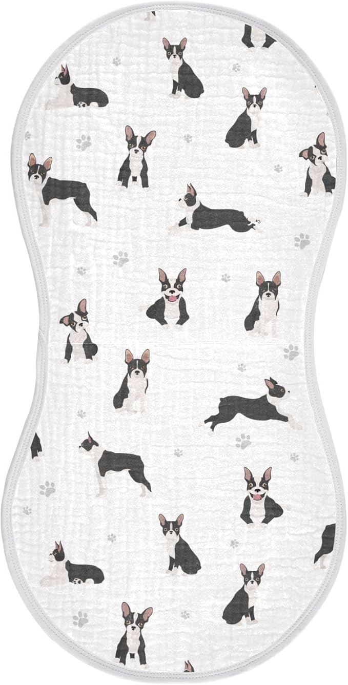 vvfelixl Baby Burp Cloths Boston Terrier Dog Baby Newborn Cotton Burping Cloths Set Baby Washcloths 4 Pack