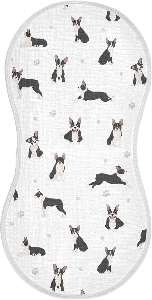 vvfelixl Muslin Burp Cloths Boston Terrier Dog Baby Washcloths for Baby Girl Boys 2 Pack