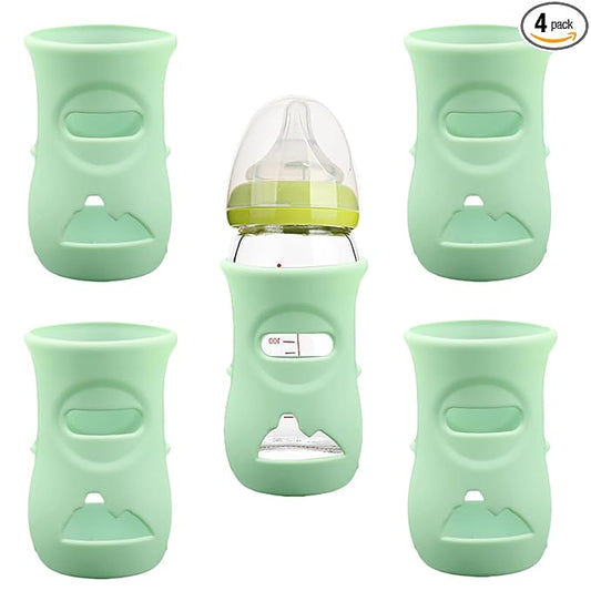 4 Pack Silicone Sleeves for Avent Natural Glass Baby Bottles, Anti Breakage Baby Bottle Holder, Compatible with Philips Avent Glass Natural Baby Bottle, BPA Free (Green, 8 OZ)