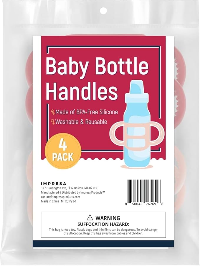 Impresa Baby Bottle Grips - Compatible with Dr. Brown Baby Bottles - 4-Pack Pink Fits 2.5-Inch Diameter - Easy-Grip Sippy Cup Handles & Stable Anti-Roll Design