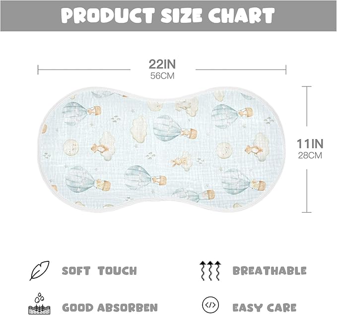 vvfelixl Burp Cloths Hot Air Balloon Rabbits Mouse for Baby Boy Girls Baby Washcloths Burp Rags 1 Pack White