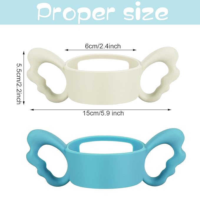 3 Pack Baby Bottle Handles Silicone Wide Neck Feeding Handle Easy Grip Lightweight Bottle Handle Small Hand Gripping for Self Feeding(Pink, Light Gray,Blue)