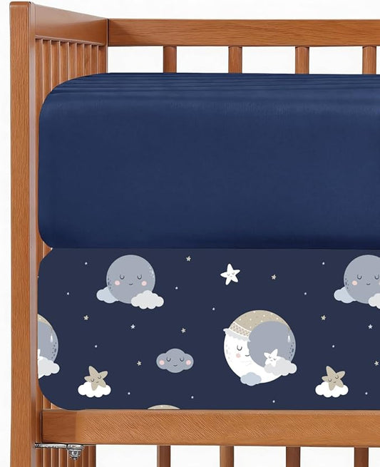 Baby Crib Sheets for Boys & Girls - Pack of 2 Fitted Microfiber Crib Sheets for Standard Crib & Toddler Mattress - Soft, Breathable & Wrinkle Free - Machine Washable, Oeko Tex - 52x28x8in - Dream Sky